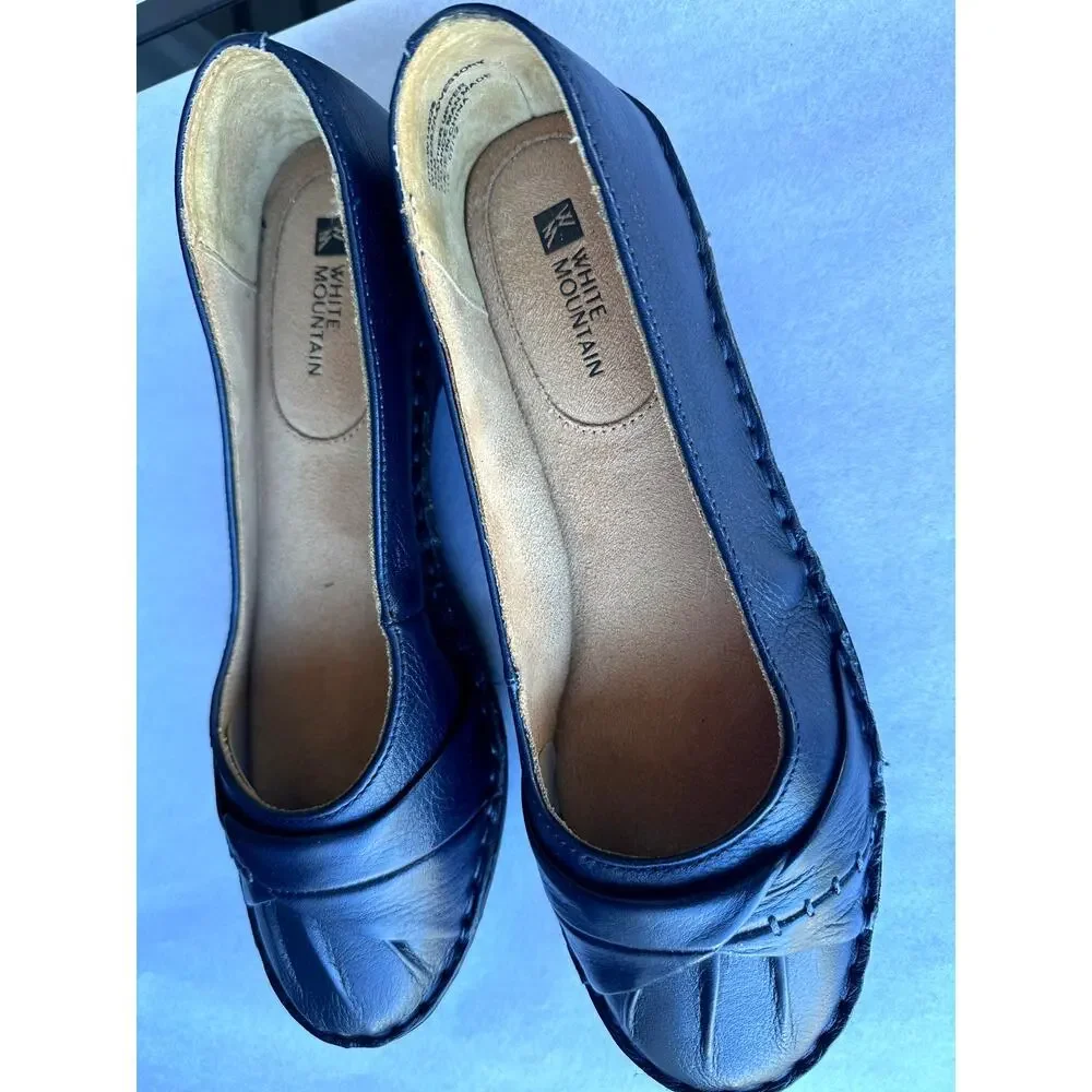 NEW White Mountain Lovestory Love Story Navy Flats 8.5M Leather Classic Comfort